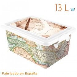 Tradineur - Caja de plástico con tapa y cierres laterales clip, cajón de almacenaje multiusos, ordenación, objetos, hogar, fabri