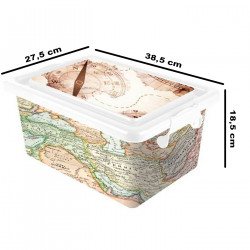 Tradineur - Caja de plástico con tapa y cierres laterales clip, cajón de almacenaje multiusos, ordenación, objetos, hogar, fabri