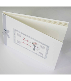 Tradineur - Libro de firmas para boda con lazo de seda, álbum en blanco para mensajes de invitados, regalo para novios (64 páginas, 23,5 x 27 cm)