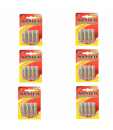 6 Packs de 4 pilas super alcalinas AA LR6 Júpiter 1,5 V, energía fiable, larga duración, rendimiento elevado para juguetes y demás dispositivos (24 uds)