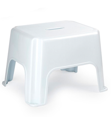 Tradineur - Taburete rectangular de plástico, modelo Pocket, asiento antideslizante de 31,5 x 23,5 cm, escalón, reposapiés, peldaño ligero, baño, fabricado en España (Blanco - 28,5 x 40 x 32 cm)