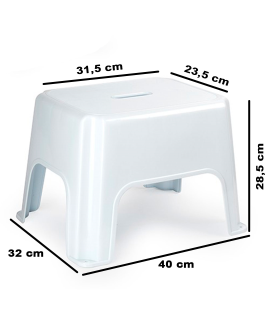 Tradineur - Taburete rectangular de plástico, modelo Pocket, asiento antideslizante de 31,5 x 23,5 cm, escalón, reposapiés, peldaño ligero, baño, fabricado en España (Blanco - 28,5 x 40 x 32 cm)