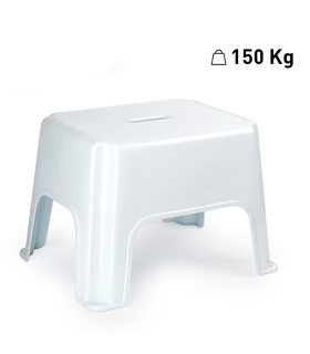 Tradineur - Taburete rectangular de plástico, modelo Pocket, asiento antideslizante de 31,5 x 23,5 cm, escalón, reposapiés, peldaño ligero, baño, fabricado en España (Blanco - 28,5 x 40 x 32 cm)