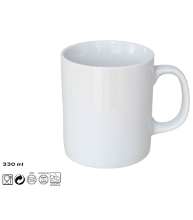 Tradineur - Taza de cerámica, tazón desayuno, café, infusiones, diseño clásico, apta para lavavajillas y microondas (Blanco - 330 ml - 9,2 x 8 cm)