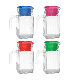 Tradineur - Jarra de cristal modelo "Frigo" - Capacidad de 500 ml - Recipiente para almacenar y servir toda clase de bebidas - 15 x 12 x 8 cm - Tapa Color Aleatorio