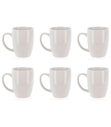 Tradineur - Pack de 6 tazas de cerámica, tazón desayuno, café, infusiones, diseño clásico, resistente y duradera, aptas para lavavajillas y microondas (360 ml - 11 x 8,5 cm)