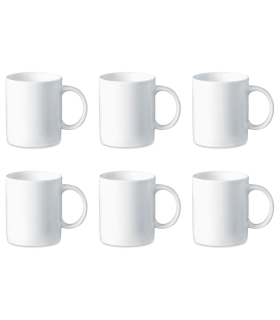 Tradineur - Pack de 6 tazas de cerámica, tazón desayuno, café, infusiones, diseño clásico, aptas para lavavajillas y microondas (Blanco - 330 ml - 9,2 x 8 cm)