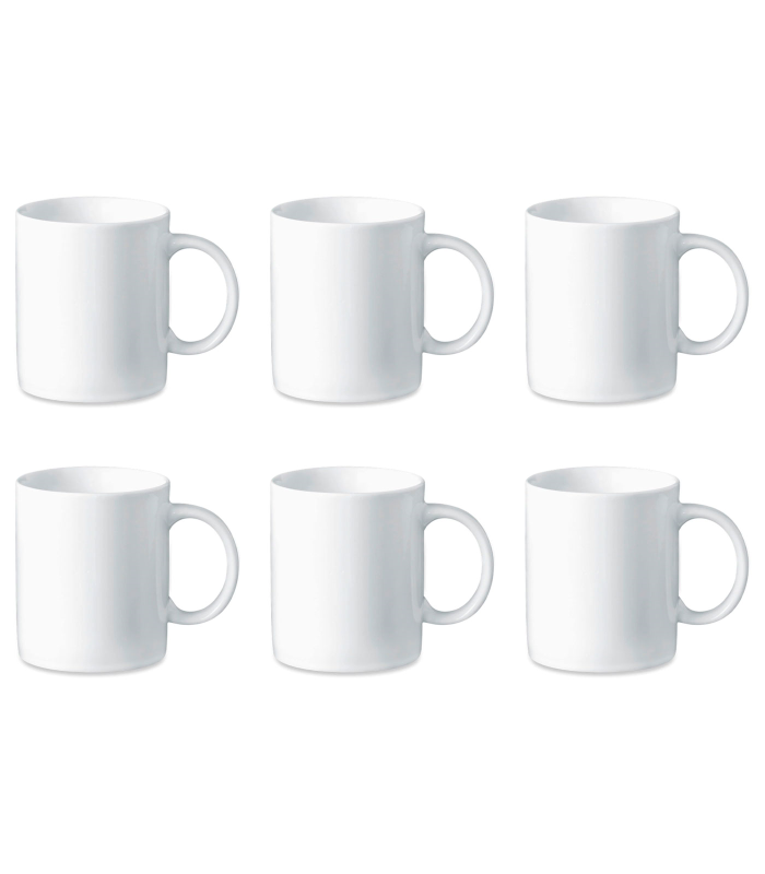 Tradineur - Pack de 6 tazas de cerámica, tazón desayuno, café, infusiones, diseño clásico, aptas para lavavajillas y microondas (Blanco - 330 ml - 9,2 x 8 cm)