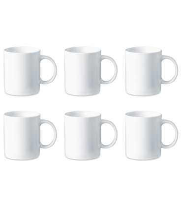 Tradineur - Pack de 6 tazas de cerámica, tazón desayuno, café, infusiones, diseño clásico, aptas para lavavajillas y microondas (Blanco - 330 ml - 9,2 x 8 cm)