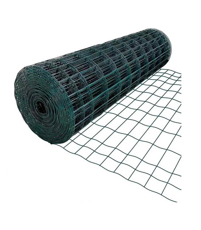 Tradineur - Rollo de malla metálica plastificada cuadrada verde 1,5 x 5 m, valla, cierre de alambre, mallado 25 x 25 mm, grosor 1 mm, ideal para cercar jardines, gallineros, fincas, alta resistencia