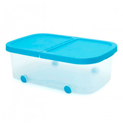 Tradineur - Caja de almacenamiento con ruedas y tapa con doble abertura, plástico, contenedor, juguetes, libros, ropa, mantas, f