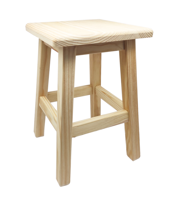 Tradineur - Taburete cuadrado de madera, 34 x 22 cm, banqueta de madera natural con reposapiés, asiento para cocina, hogar, diseño clásico resistente