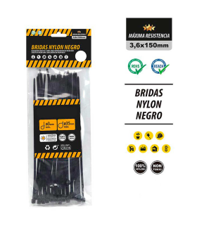 Tradineur - Pack de 400 bridas de nylon, bridas universales para organización de cables, reutilizables, resistentes a UV y tracción, interior y exterior (Negro - 3,6 x 150 mm)