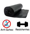 Tradineur - Pack de 15 bolsas de basura de plástico reciclado resistentes y antigoteo para papeleras y cubos de basura (Negro, 50 litros, 70 x 75 cm)