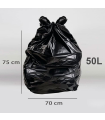 Tradineur - Pack de 15 bolsas de basura de plástico reciclado resistentes y antigoteo para papeleras y cubos de basura (Negro, 50 litros, 70 x 75 cm)