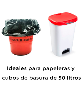 Tradineur - Pack de 15 bolsas de basura de plástico reciclado resistentes y antigoteo para papeleras y cubos de basura (Negro, 50 litros, 70 x 75 cm)