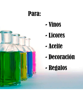 Tradineur - Pack de 6 botellas de cristal, frascas con tapón de corcho, recargable, con diseño tradicional, capacidad 1 litro, licores, vino, aguardiente