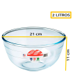 Tradineur - Bol de mezclas de vidrio de borosilicato con tapa de plástico, cuenco multiusos apto para microondas, lavavajillas (2 litros, 21 x 11 cm)