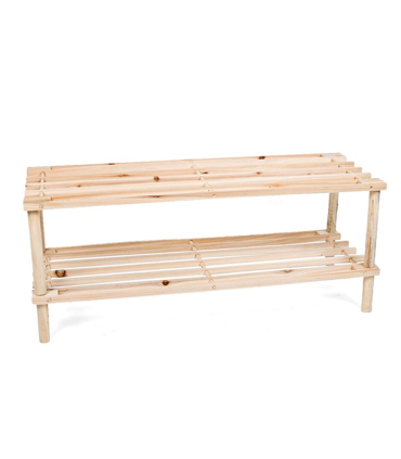 Tradineur - Zapatero de madera 2 estantes, mueble fabricado en madera 2 alturas multiuso, soporte para zapatos dos niveles, pasillo, entrada - 29,5 x 74 x 26 cm - Color Natural