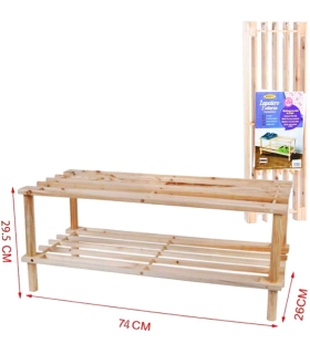 Mueble zapatero de madera 2 niveles, estantería para calzado, soporte para zapatos 2 alturas, baldas, multiusos, pasillo, entrada, dormitorio - 74 x 26 x 29,5 cm - Color Natural