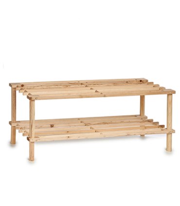 Zapatero de madera natural 2 estantes, estantería, mueble zapatero de madera 2 alturas multiuso, soporte para zapatos dos niveles, pasillo - 74 x 26 x 29,5 cm - Color Natural