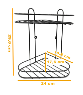 Tradineur - Estantería de baño de metal para esquina, 2 niveles, rinconera de ducha para colgar pared, esquinera, organizador de productos de higiene (Negro - 29,6 x 24 x 17,6 cm)