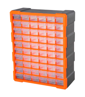 Tradineur - Caja organizadora de herramientas, multiclasificador con 60 cajones dobles transparentes, plástico, modulo, estante para tornillos, bricolaje - 47,5 x 38 x 16 cm