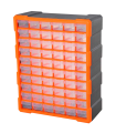 Tradineur - Caja organizadora de herramientas, multiclasificador con 60 cajones dobles transparentes, plástico, modulo, estante para tornillos, bricolaje - 47,5 x 38 x 16 cm