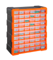 Tradineur - Caja organizadora de herramientas, multiclasificador con 60 cajones dobles transparentes, plástico, modulo, estante para tornillos, bricolaje - 47,5 x 38 x 16 cm