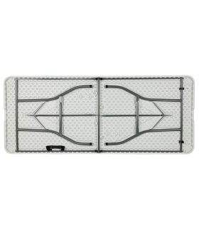 Tradineur - Mesa plegable de metal con superficie de plástico y asa de transporte, multiusos, playa, camping, eventos, catering (Blanco - 180 x 70 x 74 cm)