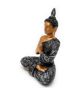 Tradineur - Figura de Buda sentado "Namaskara Mudra", estatua decorativa de resina, regalo original, meditación, relajación, 19 x 12,5 x 8 cm