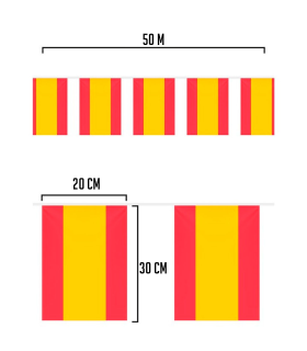 Tradineur - Guirnalda con banderas de España - Fabricado en Plástico - Ideal para decorar una fiesta de cumpleaños, una boda, un picnic o una reunión familiar - 50 Metros de longitud