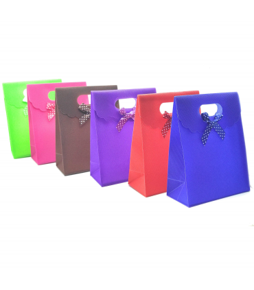 Pack de 12 bolsas para regalo de diferentes y alegres colores, de 26 x 19,3 cm, Juego de 12 saquitos para entregar regalos, con lazo de lunares decorativo, realizado en pvc. con cierre de velcro