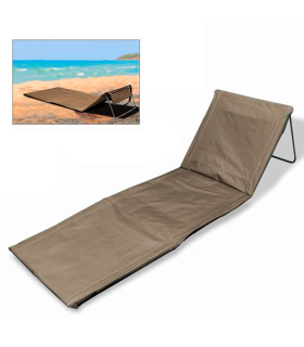 Tradineur - Esterilla de playa abatible, tumbona con respaldo reclinable, incluye bolsillo y correa, plegable, portátil, ligera y resistente, piscina, picnic, camping, jardín (Topo, 170 x 54 x 35 cm)