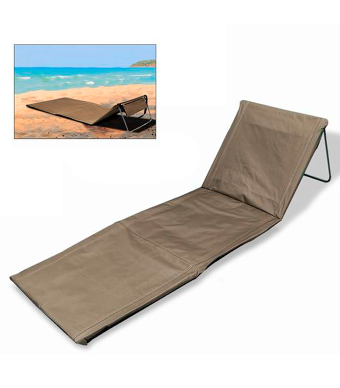 Tradineur - Esterilla de playa abatible, tumbona con respaldo reclinable, incluye bolsillo y correa, plegable, portátil, ligera y resistente, piscina, picnic, camping, jardín (Topo, 170 x 54 x 35 cm)