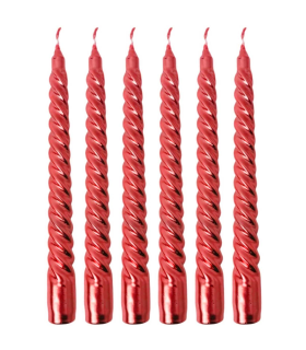 Tradineur - Pack de 6 velas en espiral, cirios de mesa alargados, cera y mecha de algodón, rituales y ceremonias, decoración, Navidad, fiestas, bodas (Rojo, 20 cm)