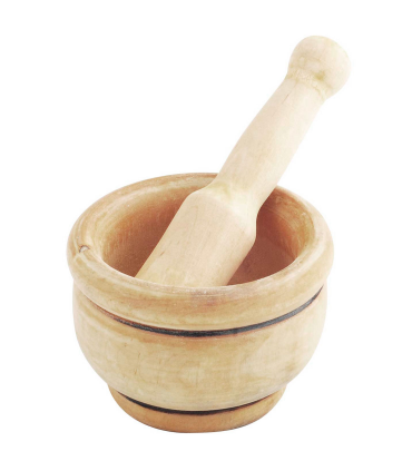 Mortero de madera natural, diámetro 8 cm con mazo de 13,5 cm. Mortero manual de cocina para moler ajo, especias y hierbas