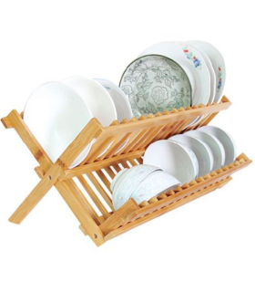 Tradineur - Escurreplatos plegable de bambú, escurridor, soporte, organizador de vajilla, platos, vasos, organizador de cocina, 35 x 33 cm