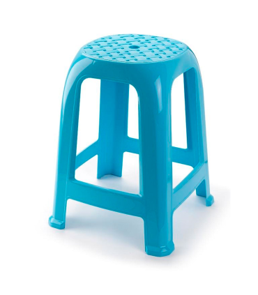 Tradineur - Taburete de plástico con reposapiés - Asiento de 26 x 26 cm - Banqueta multiusos, cocina, salón, baño, hogar - Fabricado en España - Color Azul Claro - 46,2 x 36,5 x 37 cm