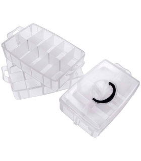 Tradineur - Caja organizadora de plástico, 3 baldas y asa, 30 compartimentos, divisores removibles, almacenamiento tornillos, botones, hilos (25 x 17 x 19 cm)