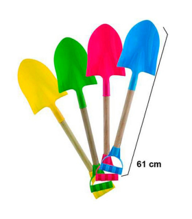 Tradineur - Pala de playa de plástico con mango de madera, juguete infantil para jugar en la arena, parque, jardín, regalo para niños, 60,5 cm, color aleatorio