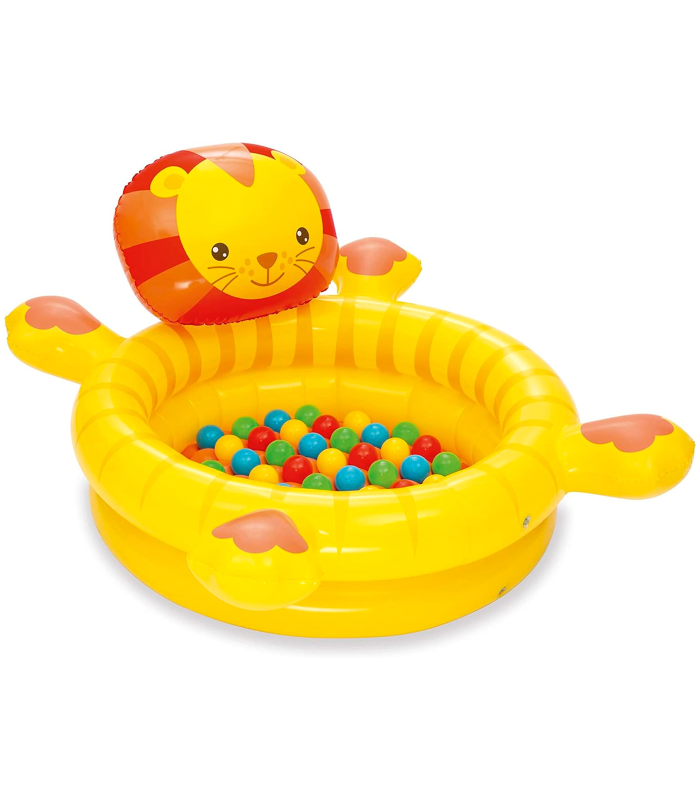 Tradineur - Piscina de bolas para niños - Diseño de león - Fabricado en Plástico y Vinilo - 50 Bolas de colores - 61,5 x 98 x 111 cm 