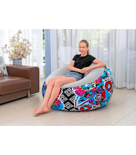 Tradineur - Sillón Inflable Puff - Diseño de Flores - Fabricado en Vinilo - Max.: 100 kg - Ideal para adultos y niños - 66 x 112 x 112 cm