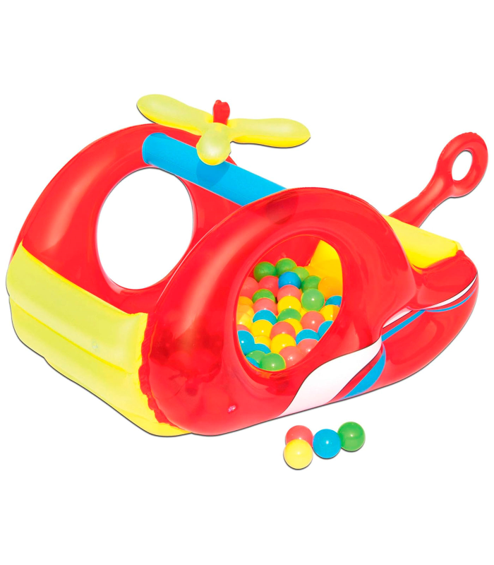 Tradineur - Piscina de bolas para niños - Diseño de Helicoptero - Fabricado en Plástico y Vinilo - 50 Bolas de colores - 68 x 79 x 132 cm 