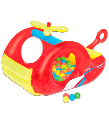 Tradineur - Piscina de bolas para niños - Diseño de Helicoptero - Fabricado en Plástico y Vinilo - 50 Bolas de colores - 68 x 79 x 132 cm 