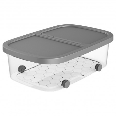Tradineur - Caja de almacenamiento con ruedas y tapa con doble abertura, plástico, contenedor, juguetes, libros, ropa, mantas, f