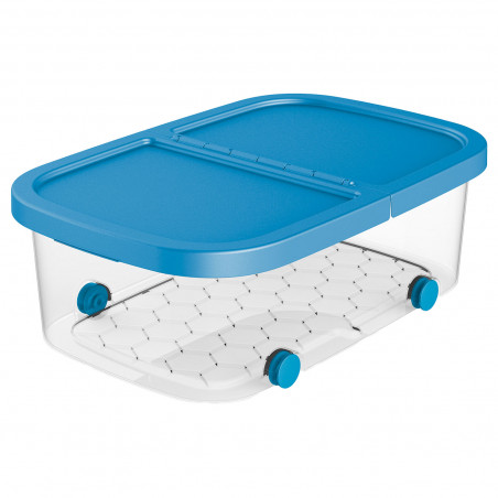 Tradineur - Caja de almacenamiento con ruedas y tapa con doble abertura, plástico, contenedor, juguetes, libros, ropa, mantas, f