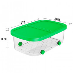 Tradineur - Caja de almacenamiento con ruedas y tapa con doble abertura, plástico, contenedor, juguetes, libros, ropa, mantas, f