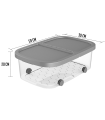 Tradineur - Caja de almacenamiento con ruedas y tapa con doble abertura, plástico, contenedor, juguetes, libros, ropa, mantas, fabricada en España (Plata - 32 litros - 59 x 39 x 20 cm)