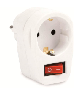 Tradineur - Adaptador simple con interruptor, 1 toma schuko, ladrón sencillo, enchufe de pared para oficina, hogar, 16A/250V, máx. 3680 W (Blanco)